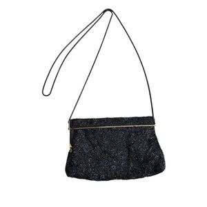Black Beaded Crossbody Clutch Bag Dressy Special Occasion Formal C26
